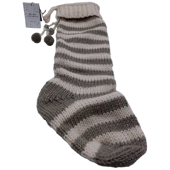 West Elm Striped Knit Wool Christmas Holiday Stocking Grey Handcrafted Nepal - Picture 9 of 9